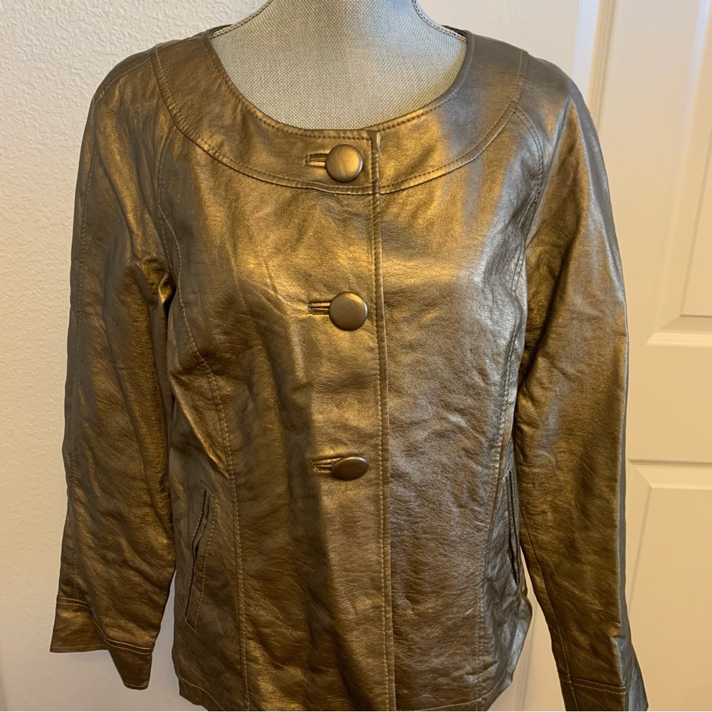 COLDWATER CREEK size 14 bronze metallic leather-look jacket with 3 front buttons